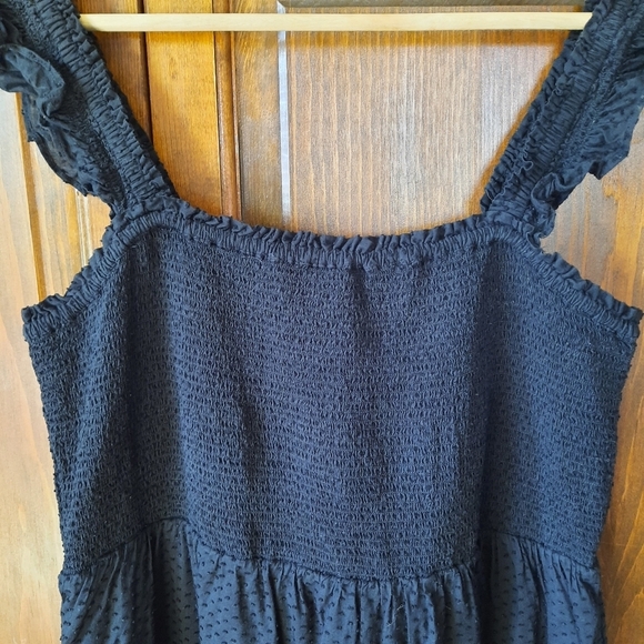 J. Crew Factory Smocked Tiered Midi Dress Black Swiss Dot BF861 Size Large - Picture 6 of 13